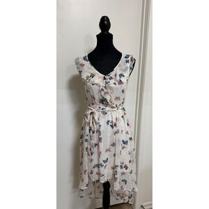 Disney Cinderella Butterfly Print High Low Dress Womens Small White Lace Back
